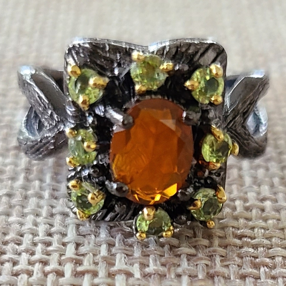 Orange Opal Sterling Silver Ring - image 1
